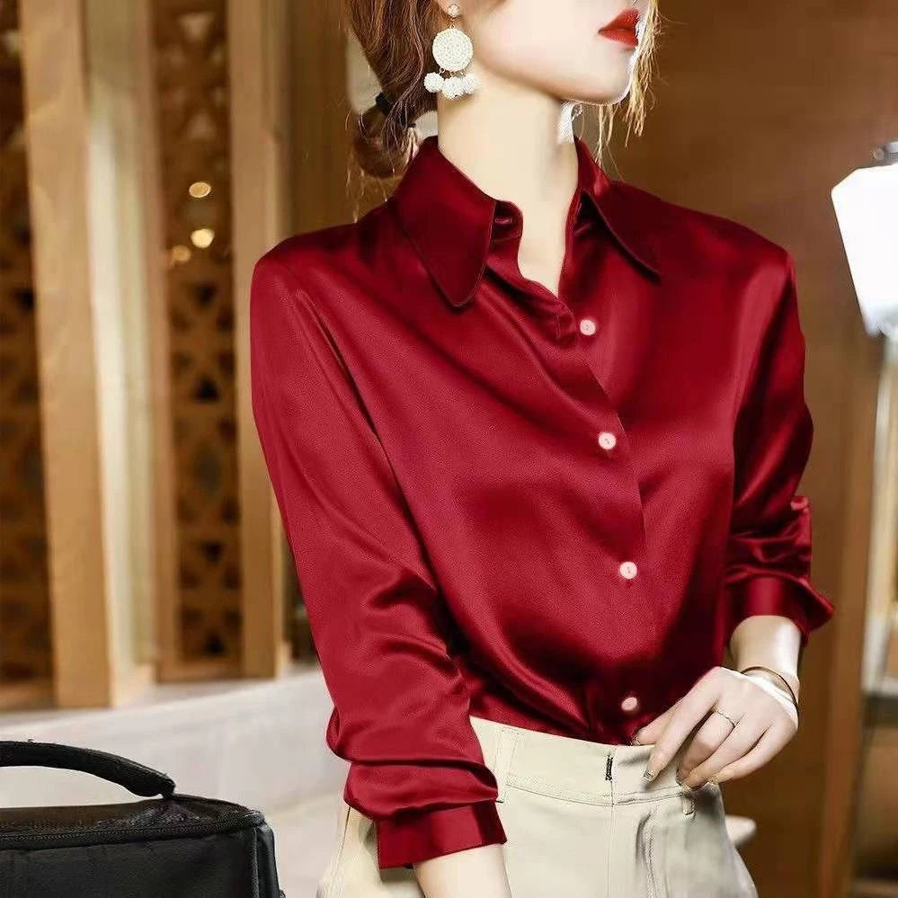 2026 Summer Trend Fashion Women's Casual Elegant Satin Long Sleeved Shirt Office Women's Shirts And Blouses Slim Femal Clothes