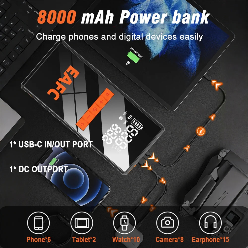 EAFC 1200A Smart Car Jump Starter with 150PSI Air Pump -8000mAh Power Bank  LED Light Smart Inflate for Cars Motorcycles Trucks