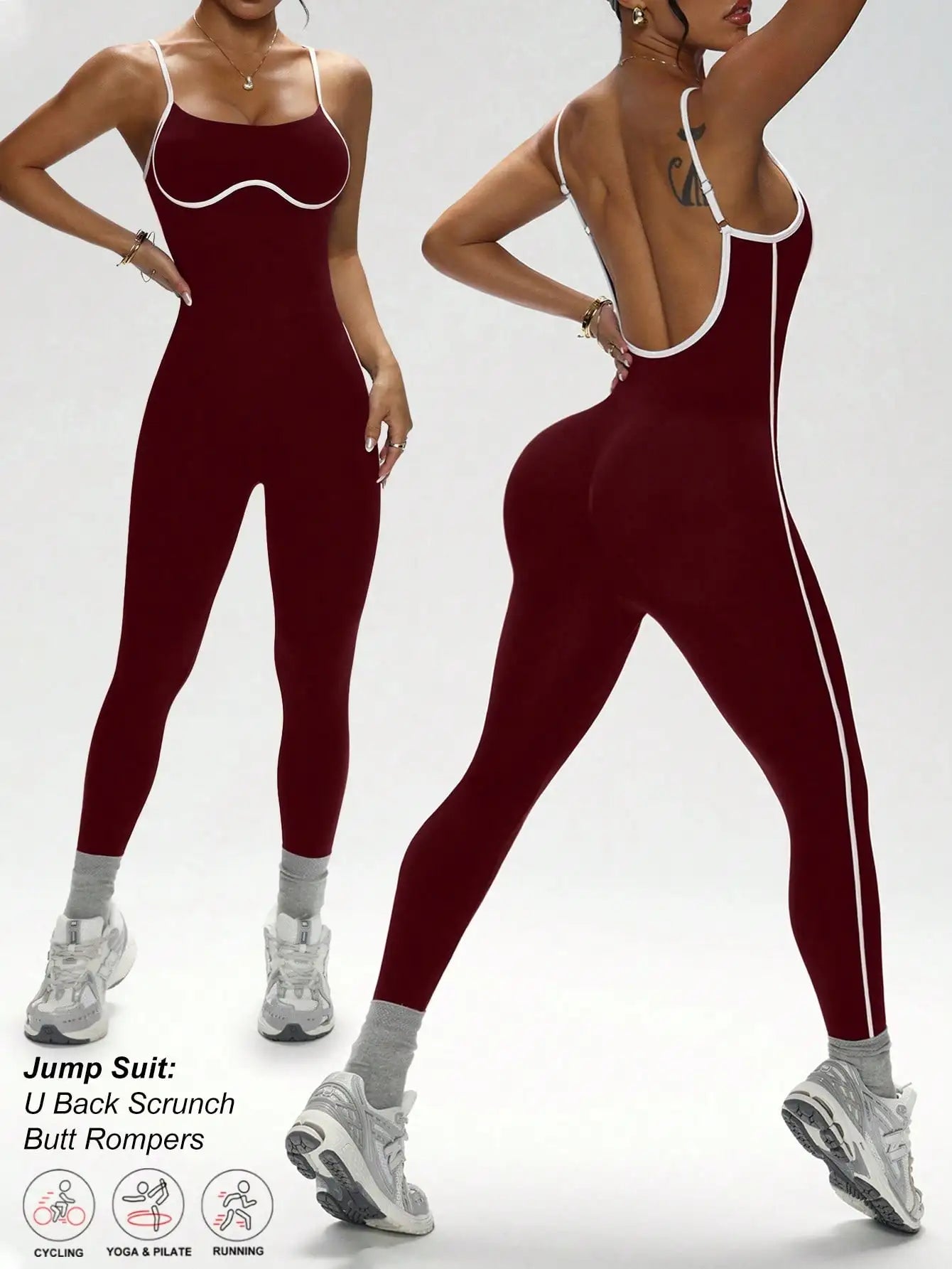 Color blocking camisole jumpsuit, shock-absorbing yoga suit, hollowed out waist, sexy jumpsuit, quick drying sports jumpsuit, ti