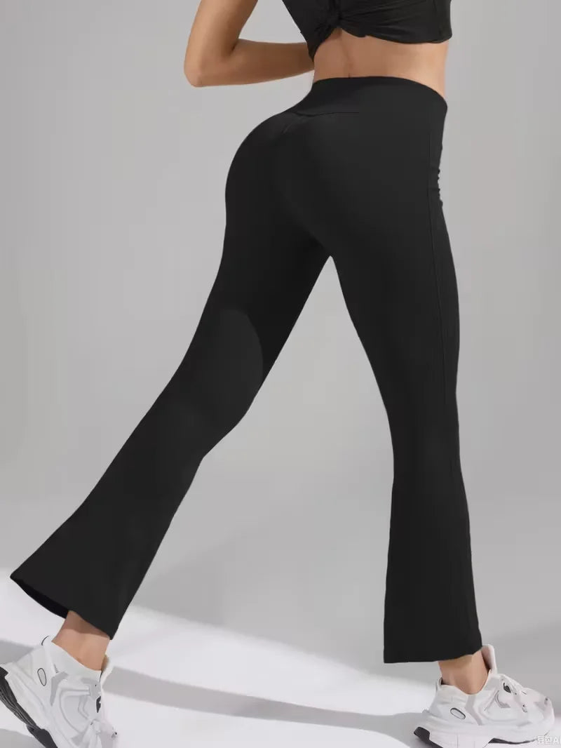 Women's clothing elegant temperament high waist bell bottoms, fashion sports style, breathable materials, bodybuilders must