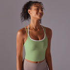 New Women Fitness Sports Bra Top Gym Yoga triangle backless Athletic Back Cutout Cross Tight Workout Soft With Chest Pad