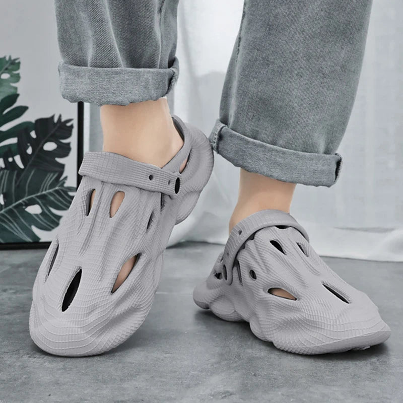 Litfun Summer Clogs Sandals For Men New Outdoor Soft Botton Beach Slippers Anti-slip EVA Garden Shoes Fashion Hollow Hole Shoes