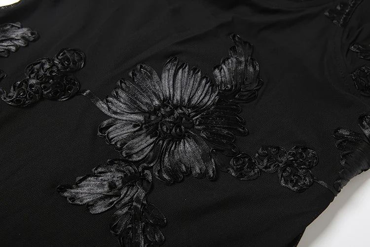 Nibber Elegant Flower Embroidery Maxi Dress Women Low-Neck Cross Bandage Backless Summer Street Trend Skinny Holiday Vestidos