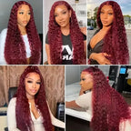 Deep Wave #99J Burgundy 13x6 HD Lace Frontal Wig Human Hair 13x4 Curly Transparent Lace Front Wig Brazilian Human Hair Wig