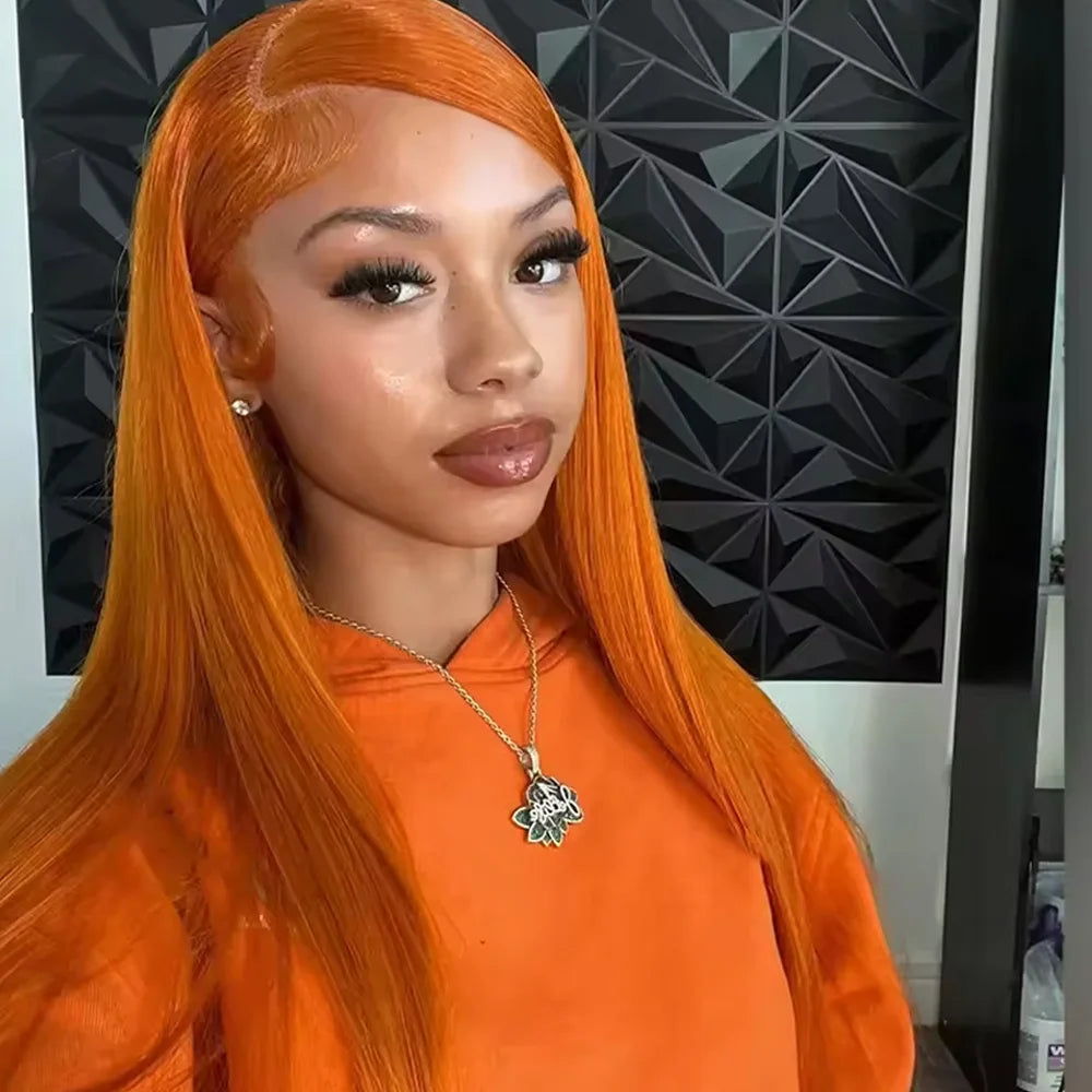 34 Inch Straight Ginger Orange Human Hair Wig Lace Front 13x4 Hd Frontal Colored Wigs For Women Brazilian Pre Plucked Wigs Main image