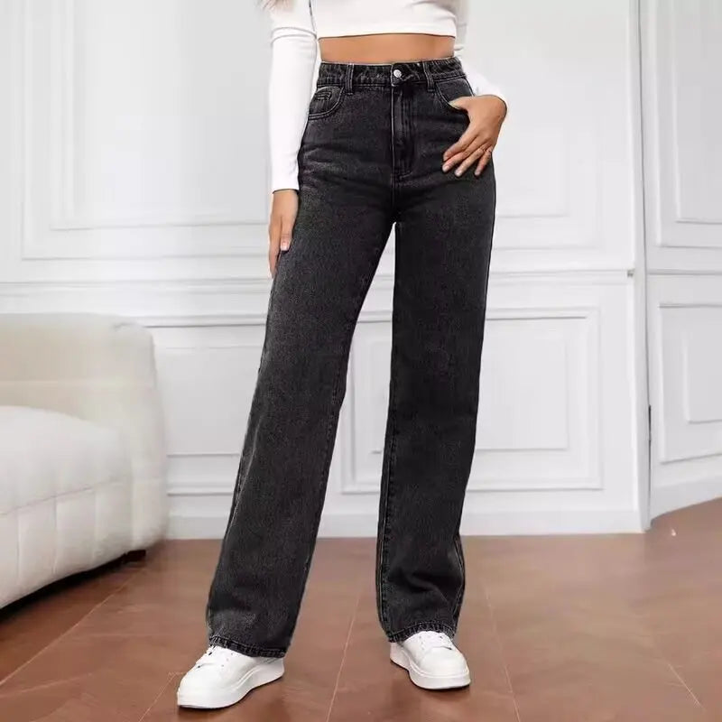 2026 New High Waist Wide Leg Jeans Women Vintage Washed Loose Straight Denim Pants Streetwear Casual Baggy