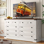 EnHomee 10 Drawer Large Antique Farmhouse wood Dresser and TV Stand with Smooth Metal Rail for Bedroom Storage