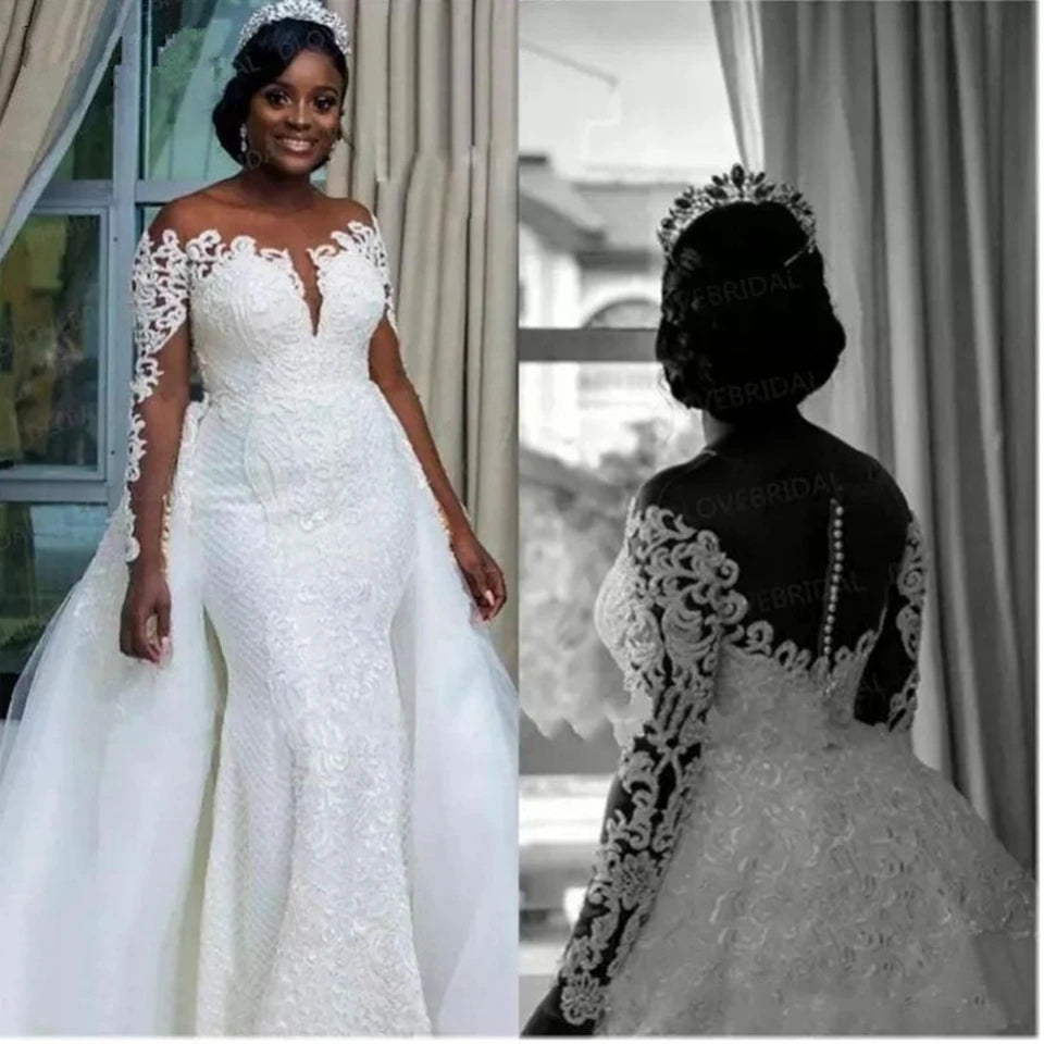 Mermaid White/Ivory Wedding Dresses 2022 Elegant Bride Gowns Luxury Lace Appliques Vestido De Novia Women Elegant Wedding Gowns Main image