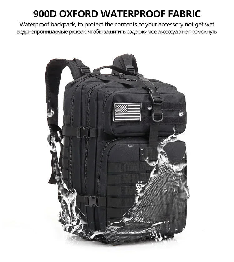 Men 45L Tactical Hiking Backpack Molle Mountaineering Water Resistant Outdoor Camping Trekking Backpacking Bushcraft Travel Rucksack Bug Out Bag Survival Emergency Large Capacity Climbing Cycling Daypack Women Durable Wear Re