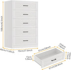 5 Drawer Dresser for Bedroom, White Dresser with Deep Drawers, Modern Tall Dresser Farmhouse Wooden Dresser Chest of Drawers