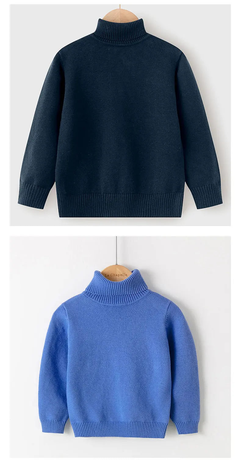 2026 Autumn Winter Children's Cotton Sweater Full Sleeve Turtleneck Knitwear Baby Boys Girls Clothing Warm Soft Jumper Pullovers