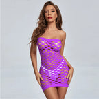 Pink Mini Dress Women Strapless See Through Backless Sleeveless Skinny Vestido Female Party Night Clubwear Mesh Lingerie Dress