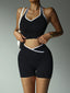 Gym Exercise Set For Women 2pcs Set Yoga Suit Black And White Patchwork Fashionable Halter Top High-Waisted Breathable Shorts