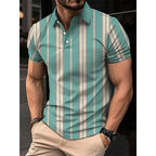 3D Print Colorful Color Block Polo Shirt For Men Stripes Pattern T-Shirts Summer Loose Street Lapel Top Button Short Sleeve Tees