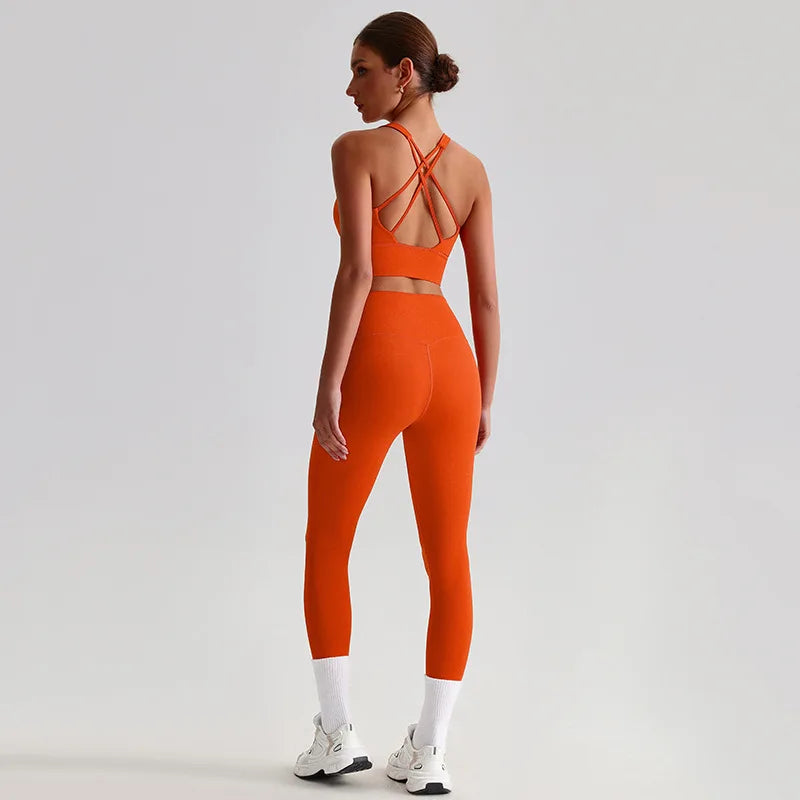 Women's Gym Workout Yoga Outfit Sets Naked feel fabric Beautiful Back Bra outdoor Running Fitness Butt-lifting Yoga Pants Suit