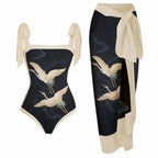 Fashion Women Cover Swimsuit Retro Print Gorgeous One-Piece Suit with Swimwear Beach Casual Swimwear Skirt That Wraps Hips