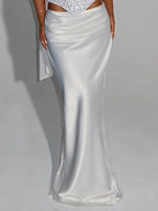 Mozision Sequins Sexy Dress Set Women Sparkle Scarf Collar Crop Tops And Maxi Skirt Elegant Club Party Satin Skirt Matching Set