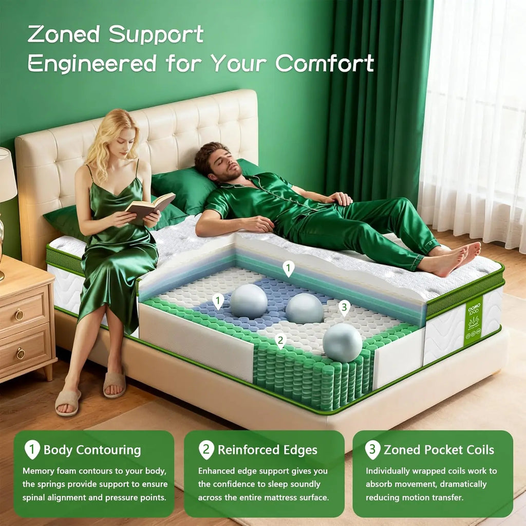 Twin Mattress 10 Inch - Memory Foam Hybrid with Pocket Springs, Medium Firm, Pressure Relief for All Sleep Positions