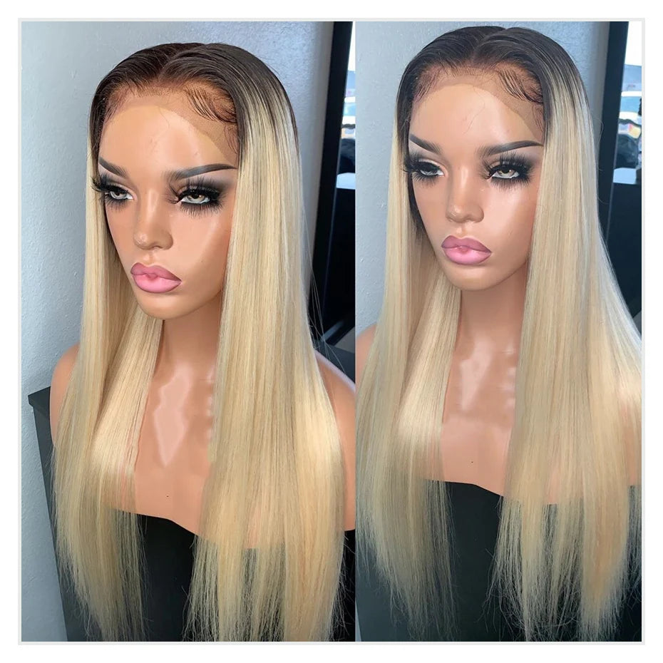 1B 613 Body Wave Human Hair Wig 13x6 Hd Lace Frontal Wig Brazilian 2 Tone Dark Root Ombre Blonde Lace Front Wigs For Black Women