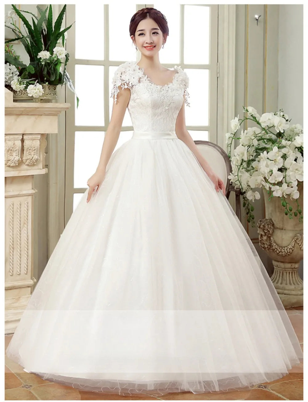 New Plus Size Wedding Dress Slimming Floor-length Back Strap Lace Flower Wedding Dresses for Women White Dress Vestidos De Novia