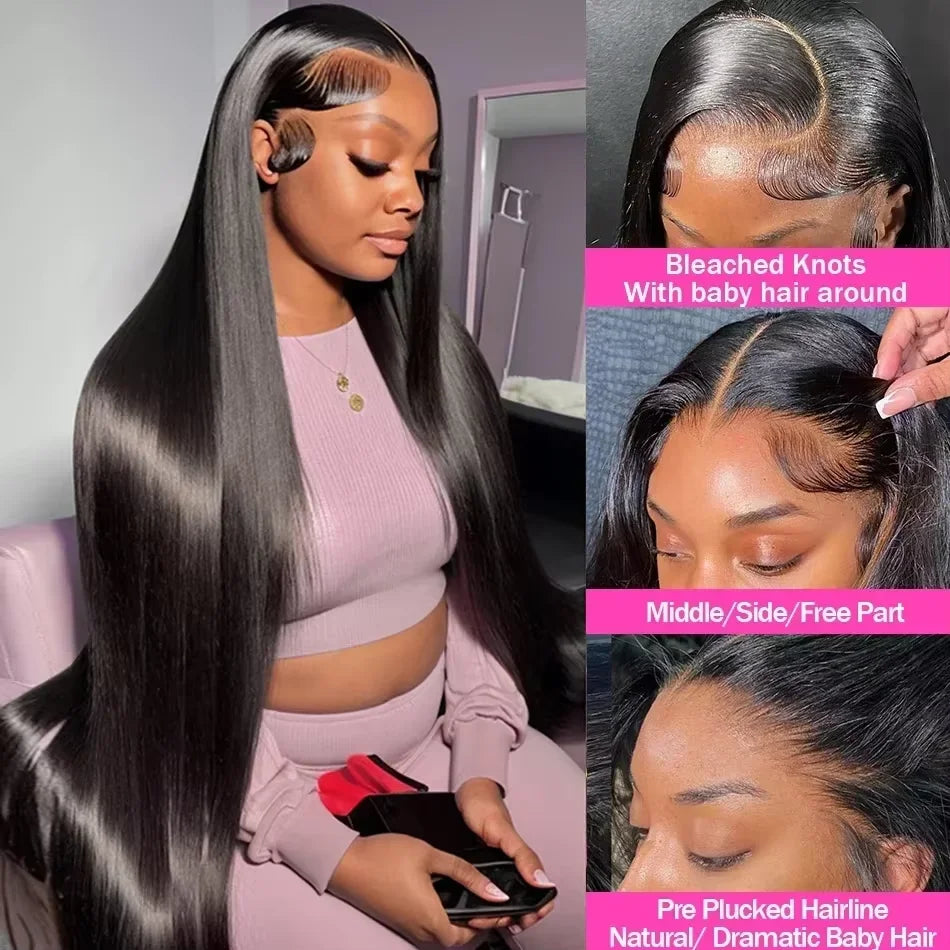 360 Full Lace Front Invisi-Drawstring Wigs Human Hair Bone Straight 13X4 HD Lace Front Wigs Pre Plucked 30 Inch Glueless 5X5 Wig