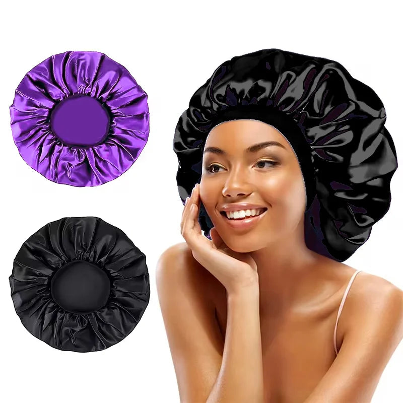New Women Extra Large Satin Sleep Cap Silky Bonnet Daily Cap Protect Hair Treatment Hat Curly Springy Hair Big Size Head Cover Main image