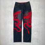 American Japanese Retro Selvedge Jeans Man Y2K High-end Brand Natural Indigo Dip Dyeing Harajuku Mopping Pants