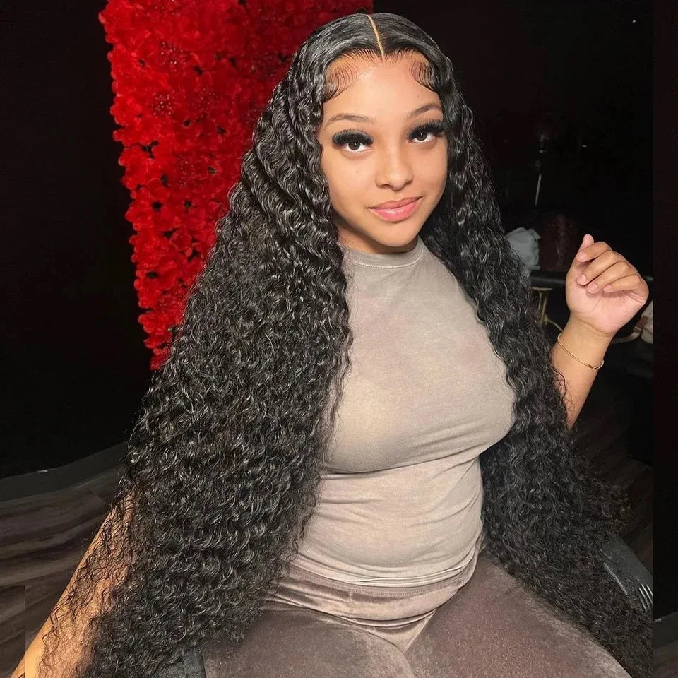 40Inch Deep Curly 13X6 HD Transparent Lace Front Human Wigs Brazilian Human Hair Wigs Water Curly Wave Frontal Wigs Pre Plucked