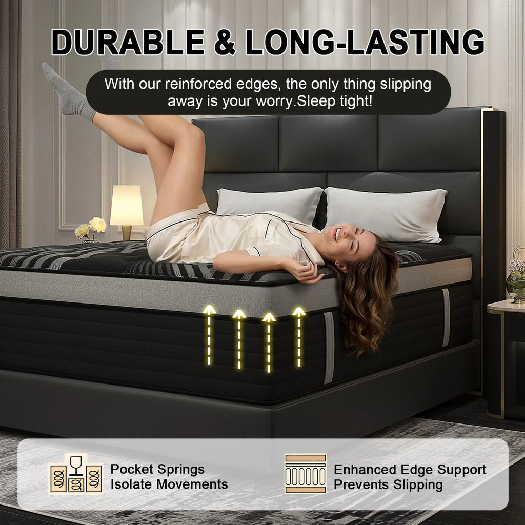 12"14" Gel Memory Foam Hybrid Pocket Spring Mattress Twin Full Queen King Bed Mattress In A Box, Medium Firm Motion Isolation