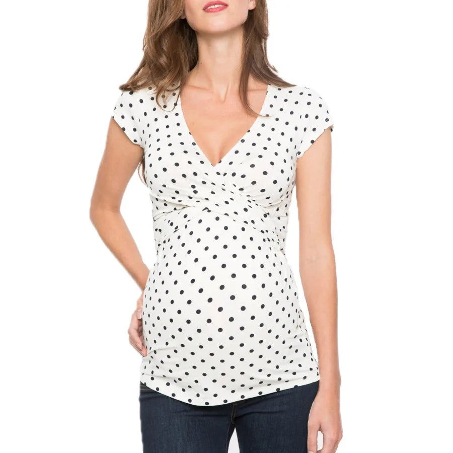 Womens Maternity Clothes Breastfeeding Clothing Short Sleeve Pregnant Clothes Pleated Side Open Pregnancy T-Shirt Top