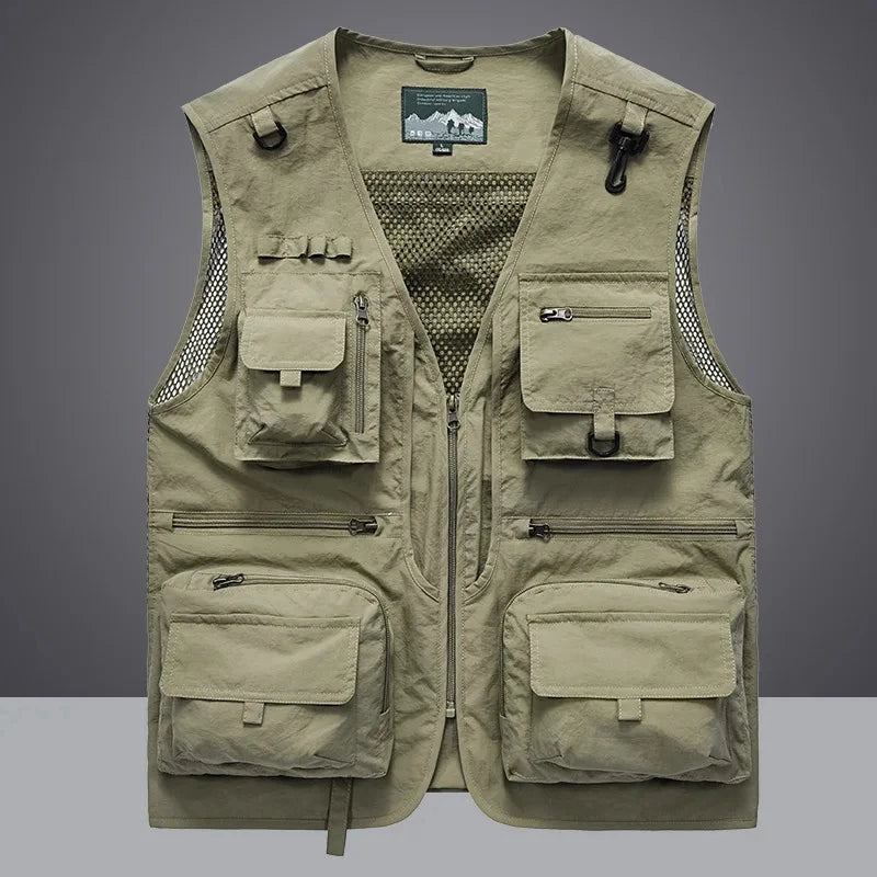 2026 New Men's Vest Tactical Webbed Gear Coat Summer Photographer Waistcoat Tool Many Pocket Mesh Work Sleeveless Jacket Male