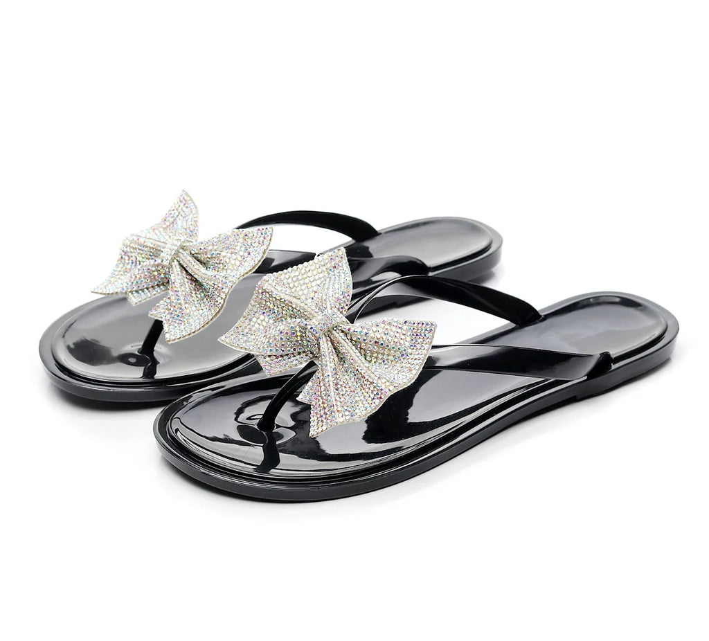 EOFK Summer Jelly Slippers Women Butterfly PVC Sweet Beach Pull On Flat Solid Ladies Versatile Fashion Anti slip Slippers