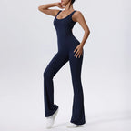 V Back Scrunch Gym Set Women Sport One-Piece Suit Yoga Suit Flared Pants Women Sports Jumpsuit Fitness Rompers Workout Bodysuits