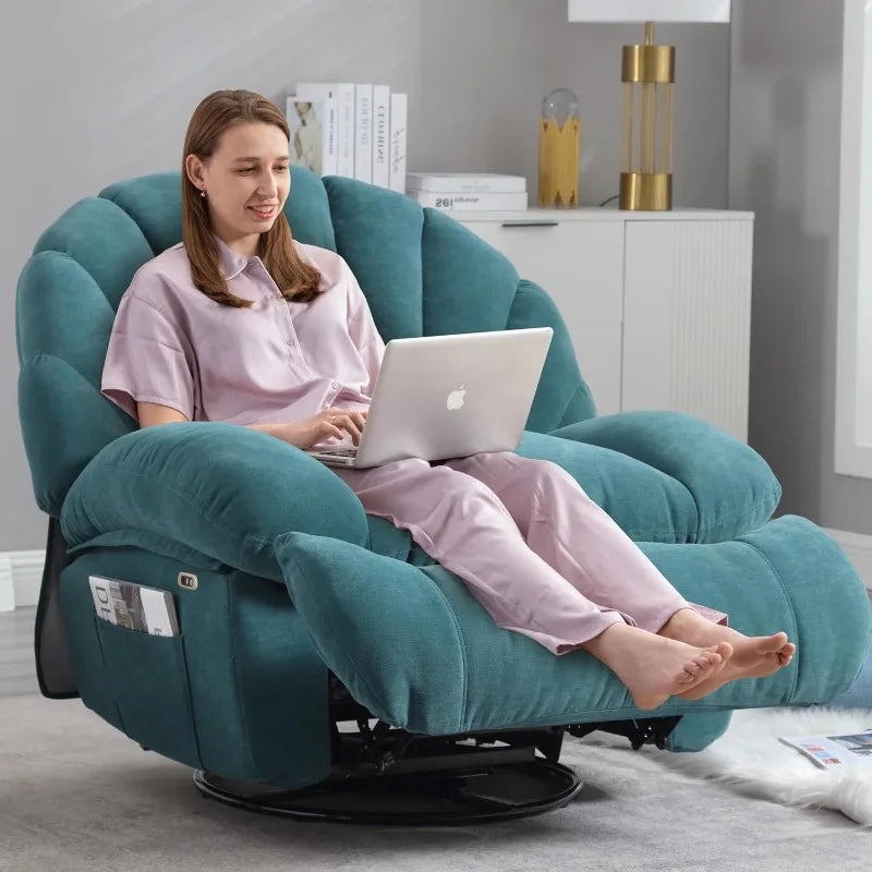 Power Recliner Chair Swivel, Comfortable Soft Fabric Shell Shape with Storage 360 Swivel Electric Big Tall Single Reclining Sofa
