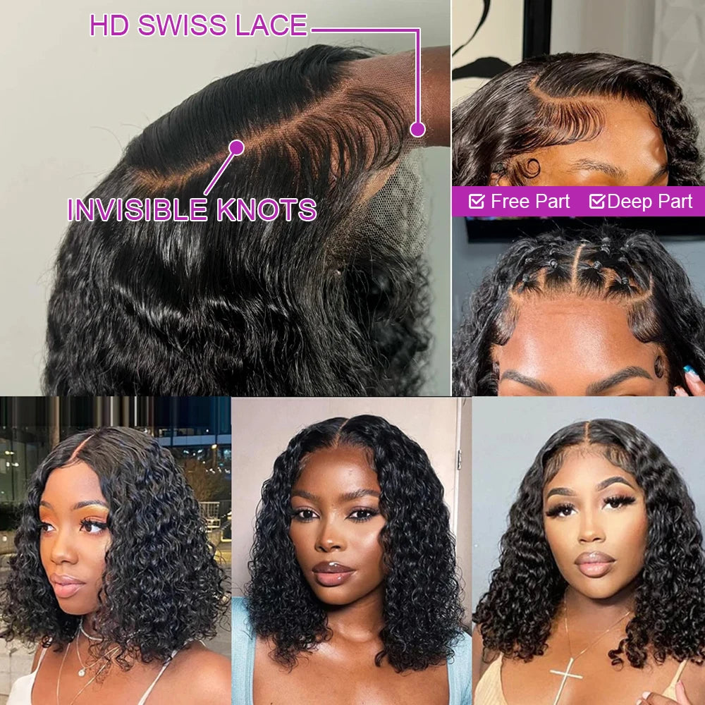 Short Bob Deep Wave Lace Frontal Wig PrePlucked 13x4 13x6 Lace Front Wig Peruvian Curly Human Hair Bob Wigs For Women and Girls
