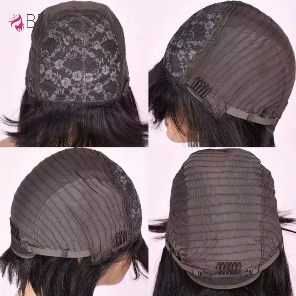 Bone Straight Cheap Wigs 180 Density Full Machine Made Human Hair Wig With Bangs On Clearance Sale Wigs For Women Wholesale BPHW