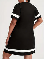 Plus Size Summer 2025 Women's Graphic Print Mini Dress Casual Sports Style with Drop Short Sleeves Black White Stripe Clothes