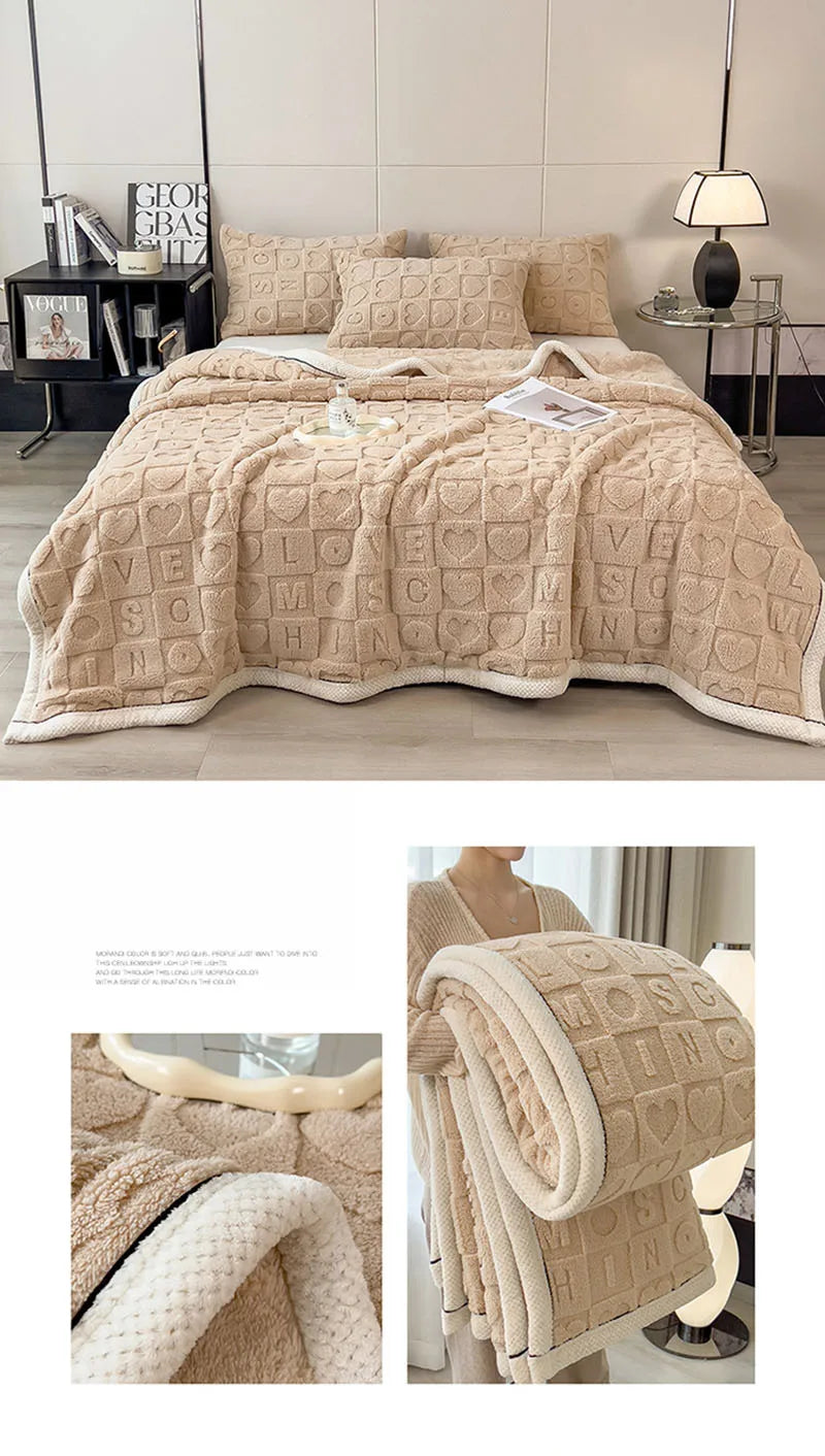 Solid Color Taffeta Velvet Carved Blanket Thick Double-Sided Plush Multifunctional Blanket Office Nap Quilt for All Seasons