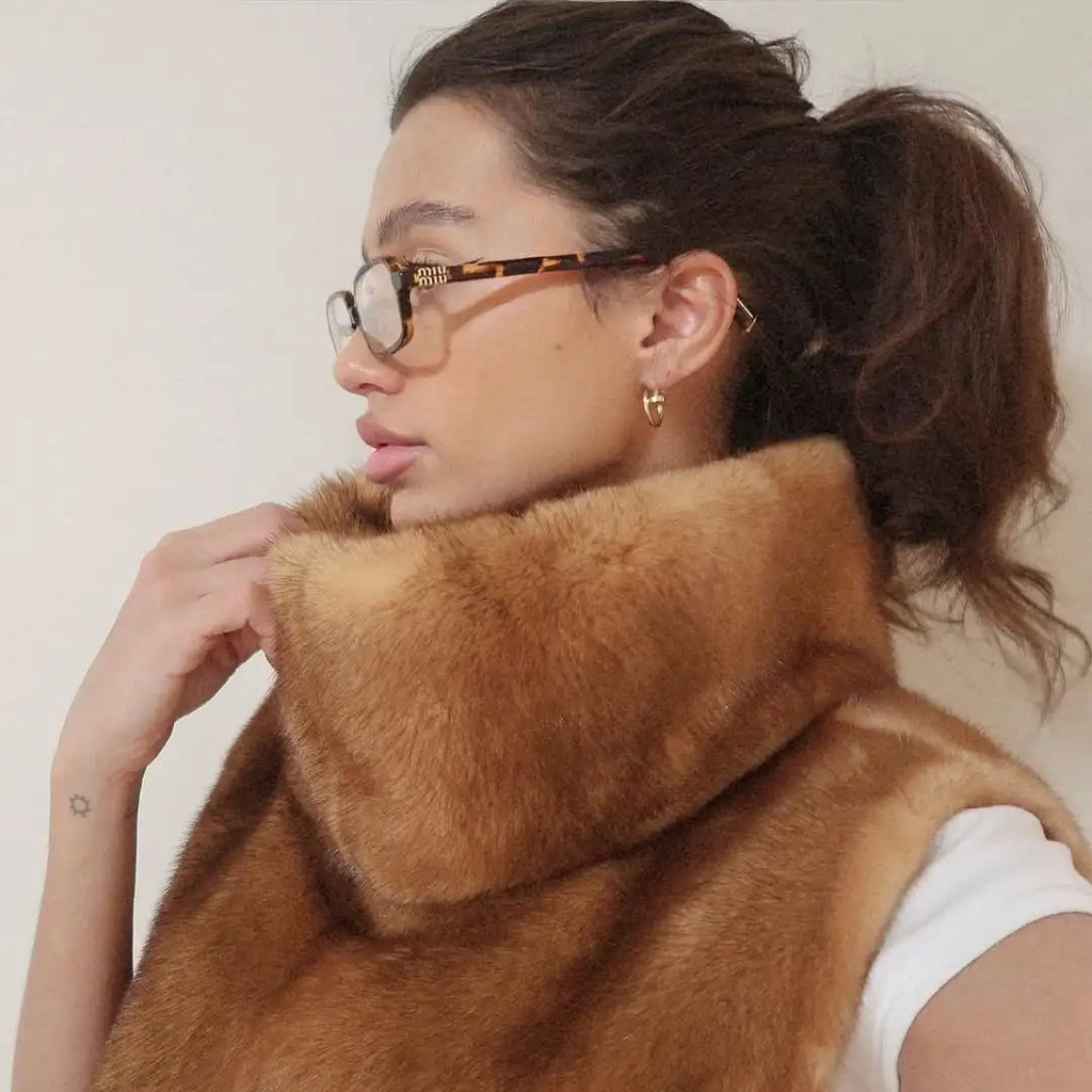 Casual Solid Faux Fur Vest Women Fashion Leisure Sleeveless High Collar Loose Waistcoat Lady Daily New Chic Highstreet Vests