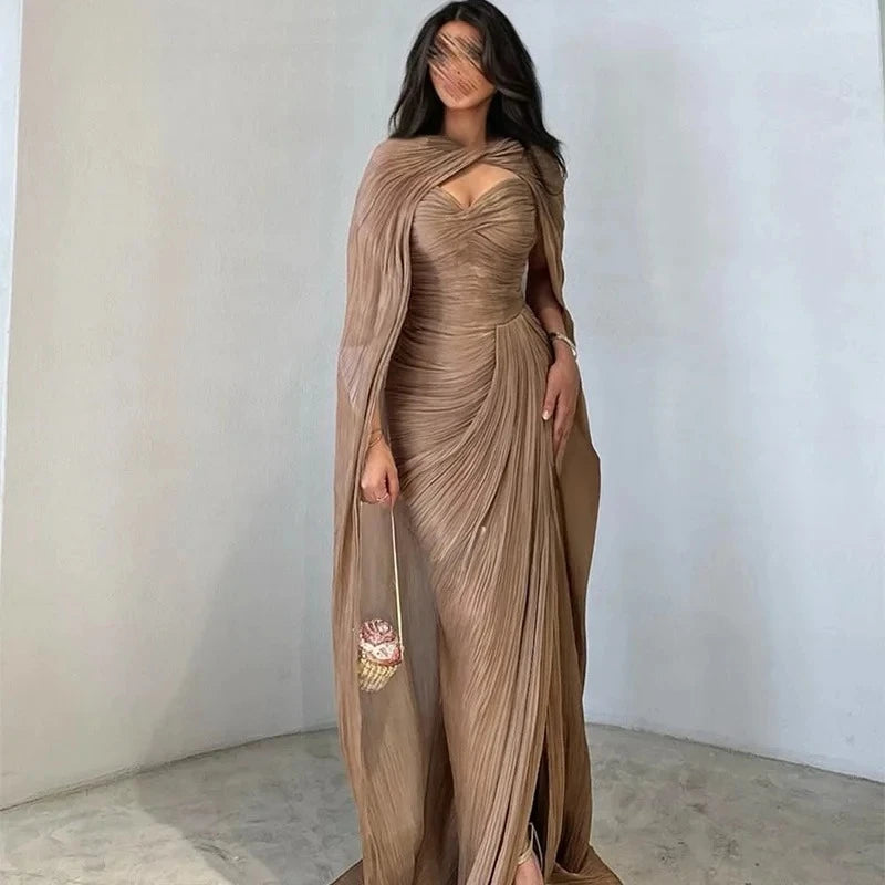 Elegant Pleated Evening Dress Mermaid Side Split Shiny Women Prom Formal Gowns Floor Length Simple Party Dresses Customized Main image