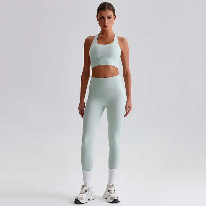 Women's Gym Workout Yoga Outfit Sets Naked feel fabric Beautiful Back Bra outdoor Running Fitness Butt-lifting Yoga Pants Suit