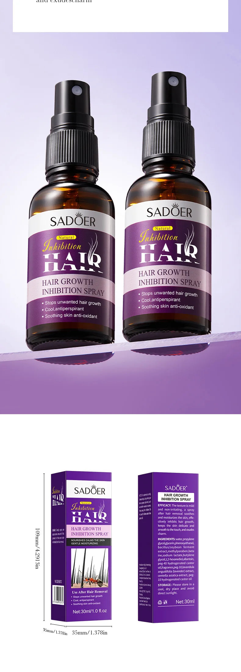 Natural Hair Inhibiting Spray Gently Soothes Nourishes Skin Painless Depilatory Agent Inhibits Hair Growth in Chest Armpit Thigh