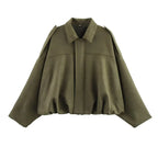 DUOPERI Women 2025 New Solid Bomber Jackets Lapel Neck Long Sleeves Female Elegance Chic Casual Jacket Tops