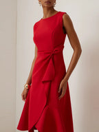 Women Sleeveless Solid Color Round Neck Midi Dress Elegant Slim Fit Formal Party Outfit Fashion 2025 New Arrival