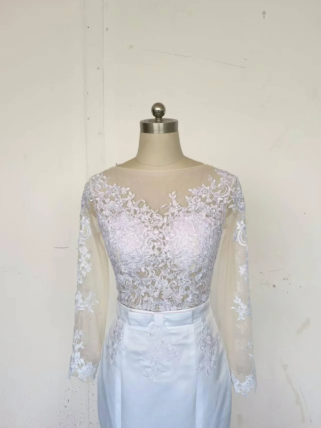 Lace 2 In 1 Mermaid Wedding Dresses Long Sleeves Scoop Neck Detachable Train Puffy Tulle Appliques Bridal Gowns Customized