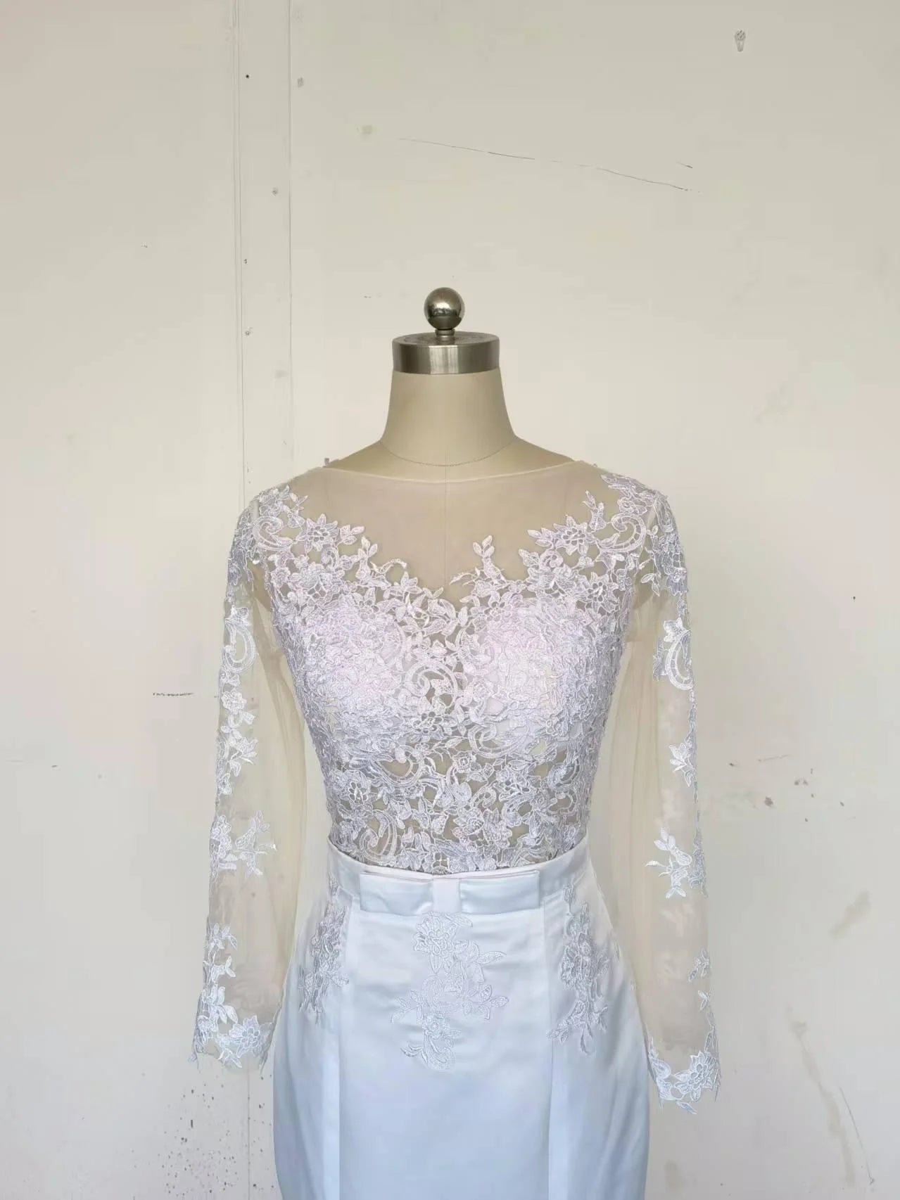 Lace 2 In 1 Mermaid Wedding Dresses Long Sleeves Scoop Neck Detachable Train Puffy Tulle Appliques Bridal Gowns Customized