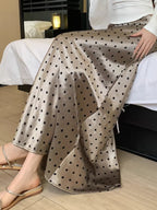 Women Polka Dot Acetate Satin Mermaid Maxi Skirt High-Waisted Slimming Fishtail Hem with Draped Elegance for Spring Autumn