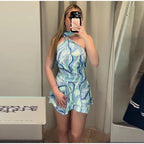 Swirl Print Women's Mini Dress Sexy Halter Neck Sleeveless Backless Ruffles Dresses Female 2026 Summer Fashion Beach Vestidos