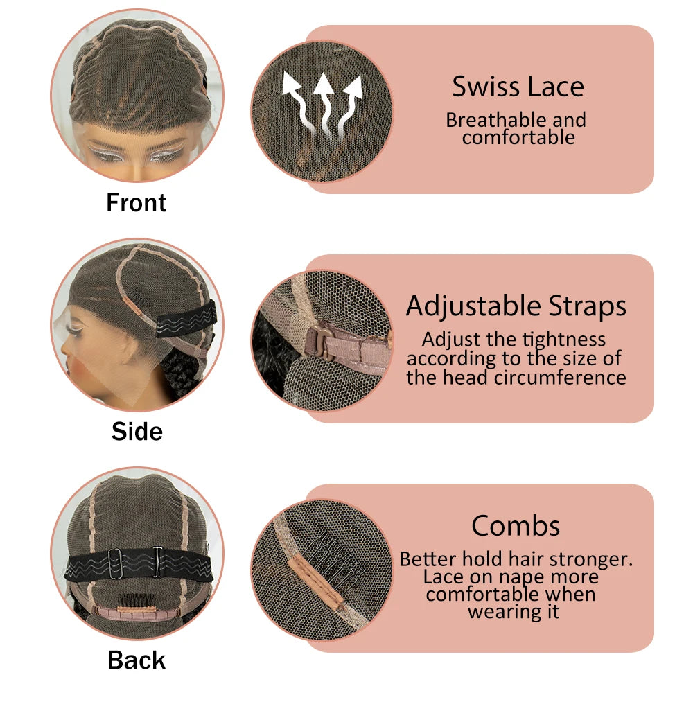 Handmade Cornrow Braided Wigs 30inch Synthetic Full Lace Kontless Braids Wigs Lace Frontal Box Braided Lace Wigs for Black Women