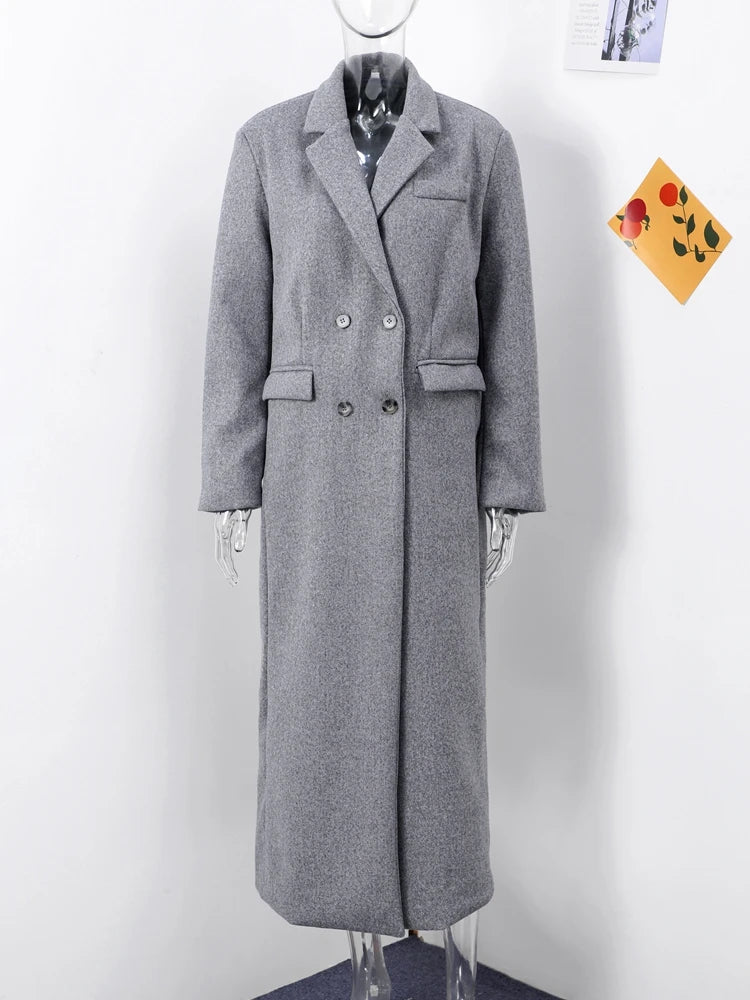 Solid Warm Elegant Women Coat Turn-down Collar Long Sleeve Jacket Casual Winter Autumn Long Outerwears Lady Fashion Loose Coats